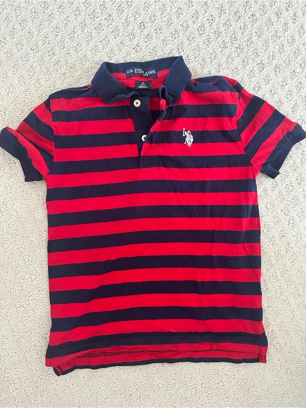 U.S. Polo Assn. Boys Red Navy Striped Polo Shirt Size S 6/7 Classic